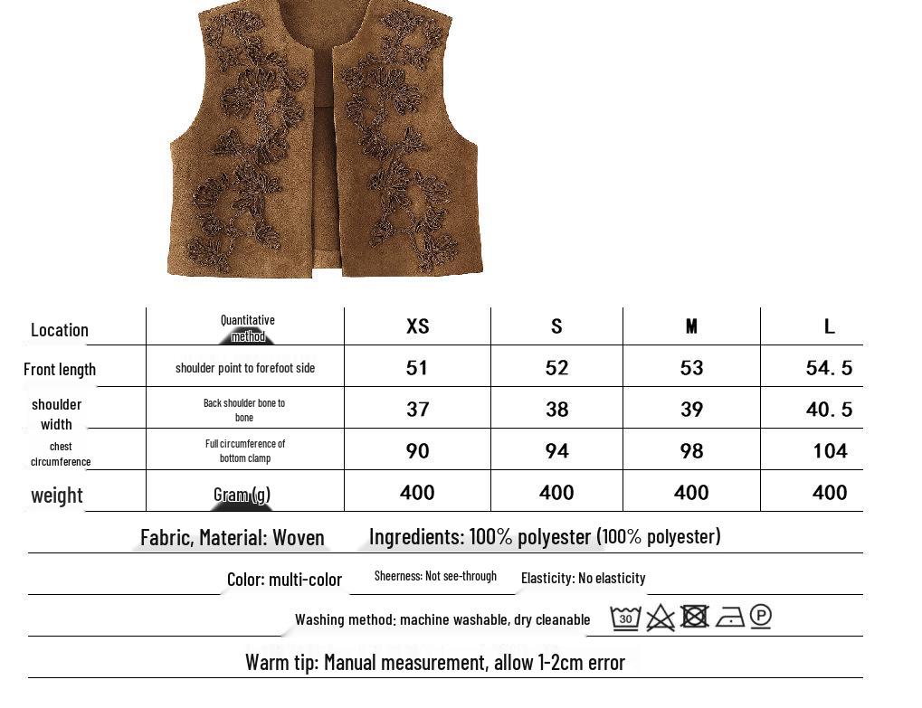 2023 Květinová výšivka Color Block Bez rukávů Otevřená přední strana Vesta - Retro Jarní Dámský Svršek