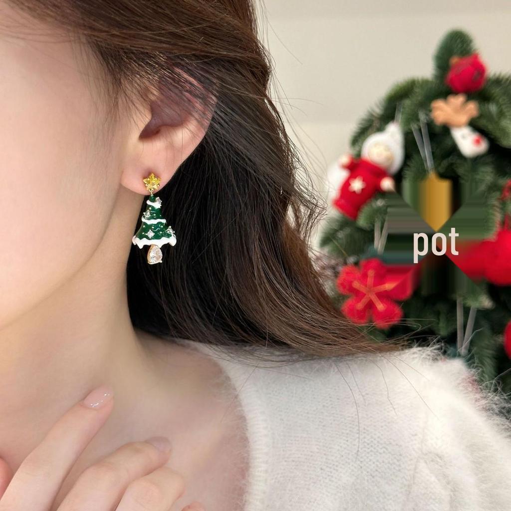 Luxury Zircon Star Christmas Tree Stud Earrings for Women - Autumn/Winter Collection