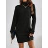 Women S Casual Solid High Neck Long Sleeve Knit Dress
