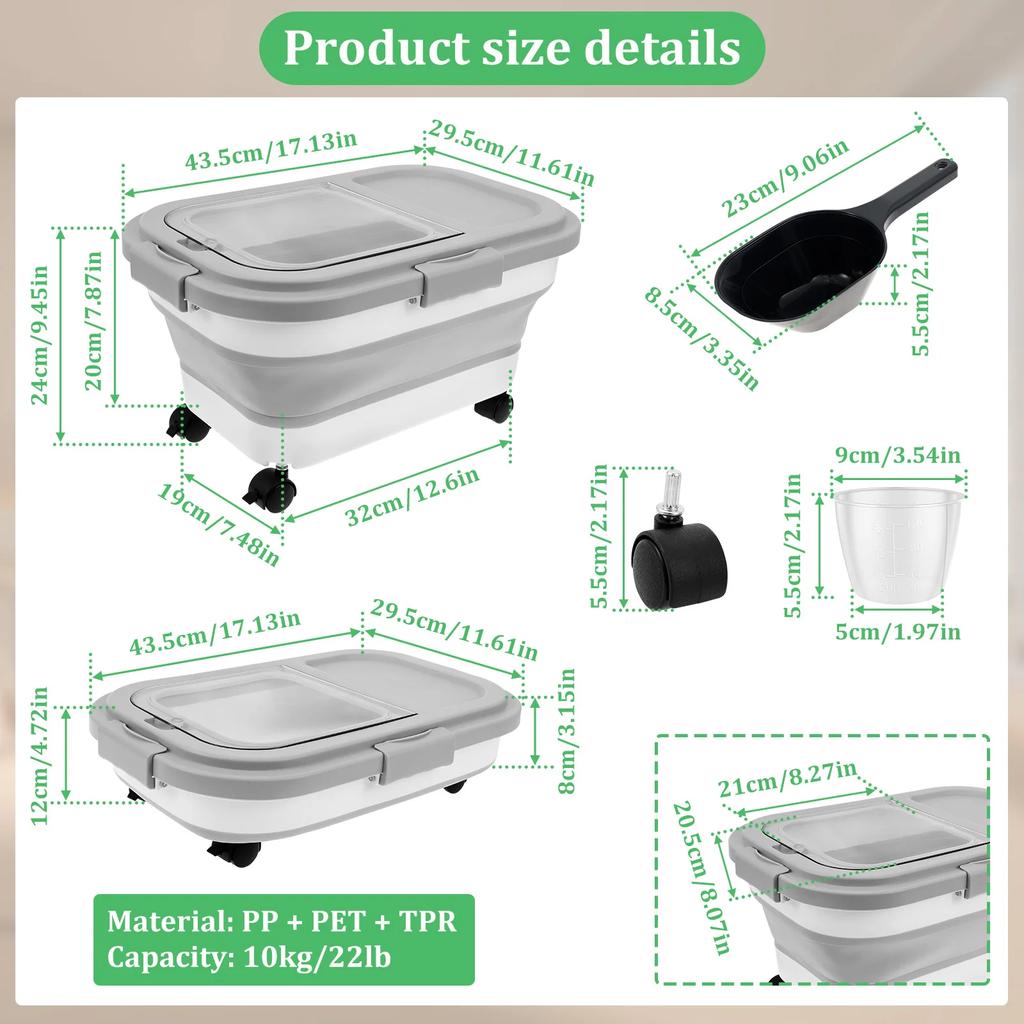 Collapsible Pet Food Storage Barrel Large Capacity Cat Dog Food Storage Container Sealing Kitchen Grain Rice Storage Boxes