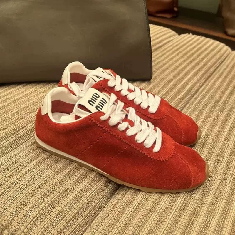 Cowhide Version~ Genuine Leather Flat Bottom Round Head Retro Red Women's Lace-up Versatile Board Shoes Casual Shoes