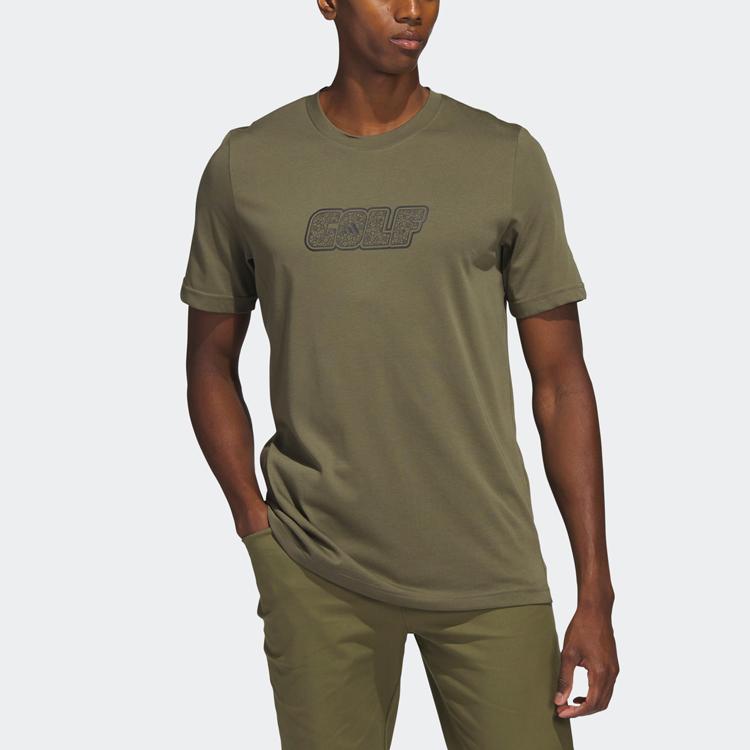 Adidas Embroidered Letter Crew Neck Sports Tee Men Tops Rock-Olive-Green HR7987