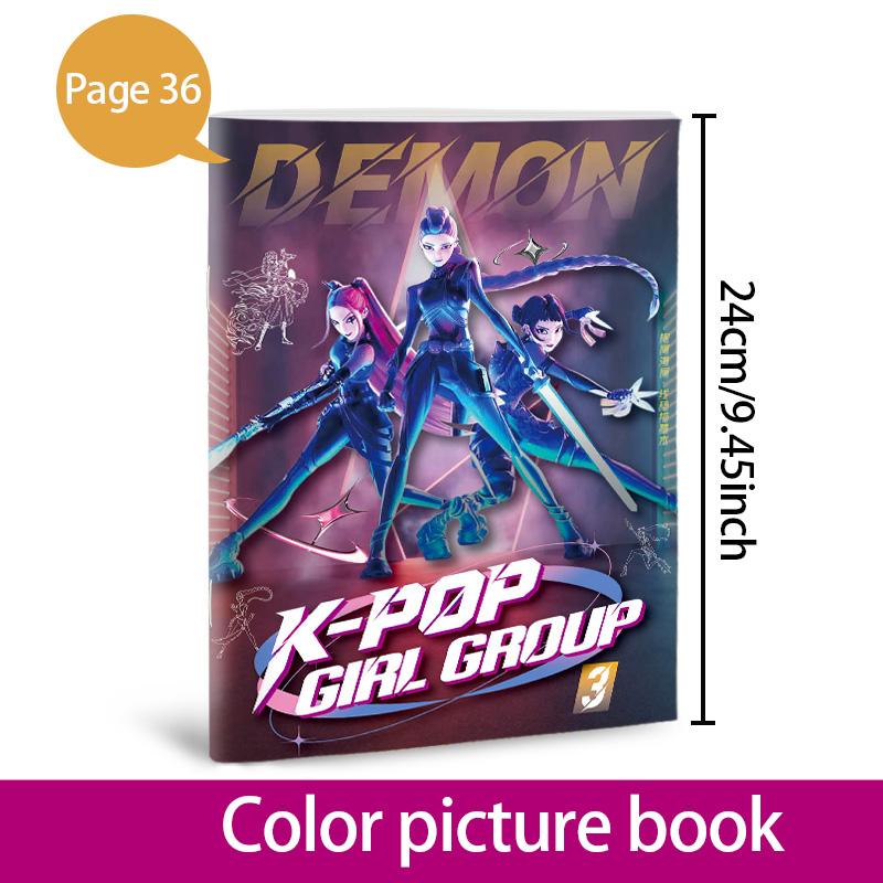 New 36Page K-Pop Demon Hunters Picture Book 24*17cm Anime Peripheral Line Art Coloring Book Children's Album Coloring Painting