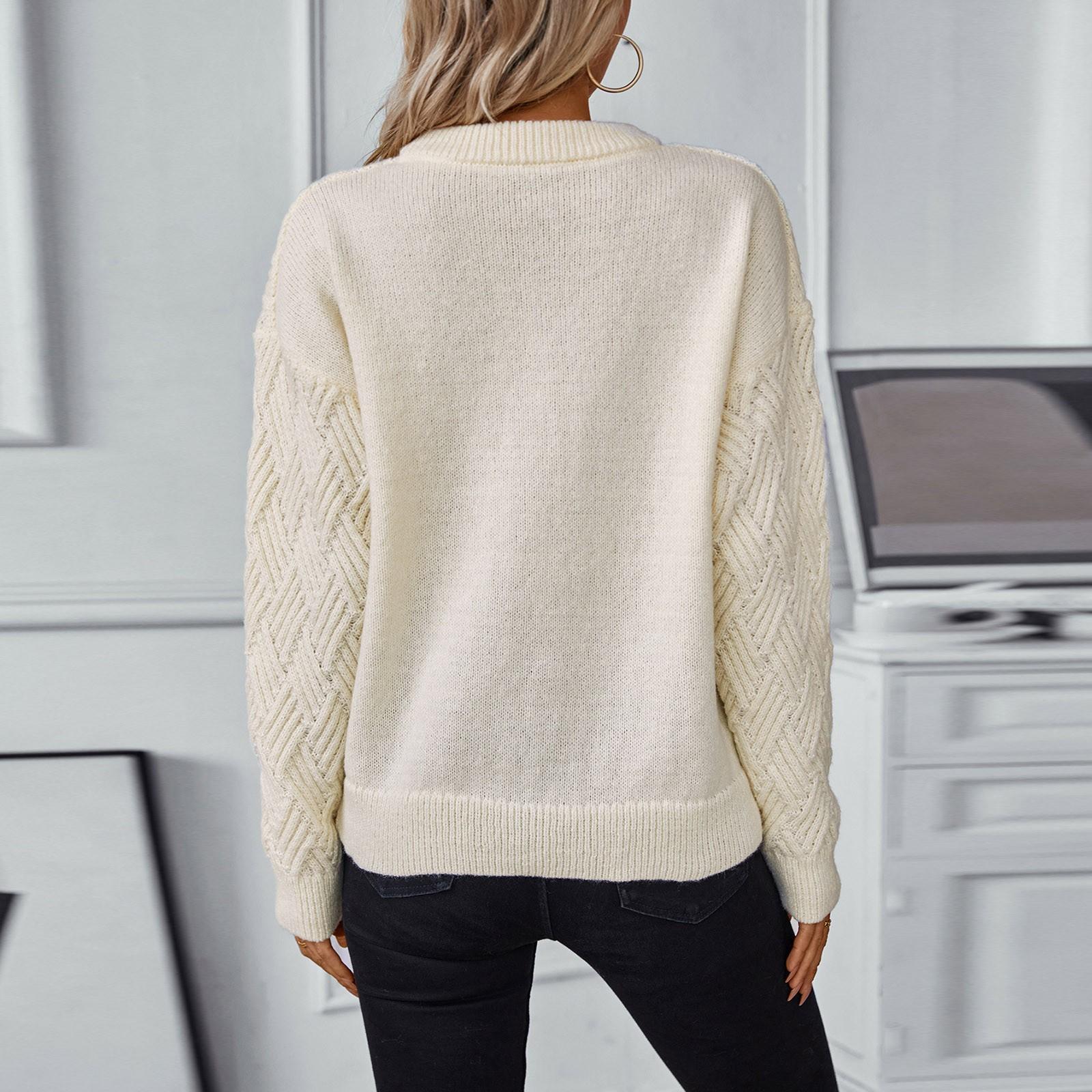 Однотонный вязаный свитер для женщин осень и зима новый ретро круглый вырез вязаный — фото 3