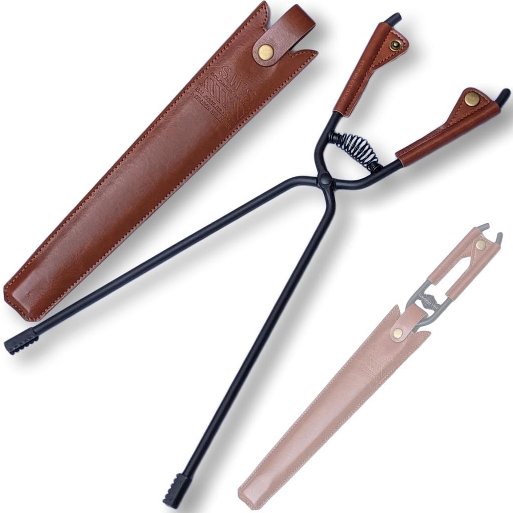 OAKRAFT Fire Tongs Camping Fire Tongs Firewood Tongs Charcoal Tongs with Leather Cover Outdoor Carbon Steel Long Handle Fire Tongs Bonfire Barbecue