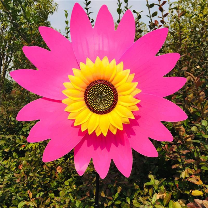 1 Piece Sunflower Windmill Outdoor Party Garden Yard Decor Rotating Sunflower Wind Spinner Stake Standing Lawn Flower Pinwheel