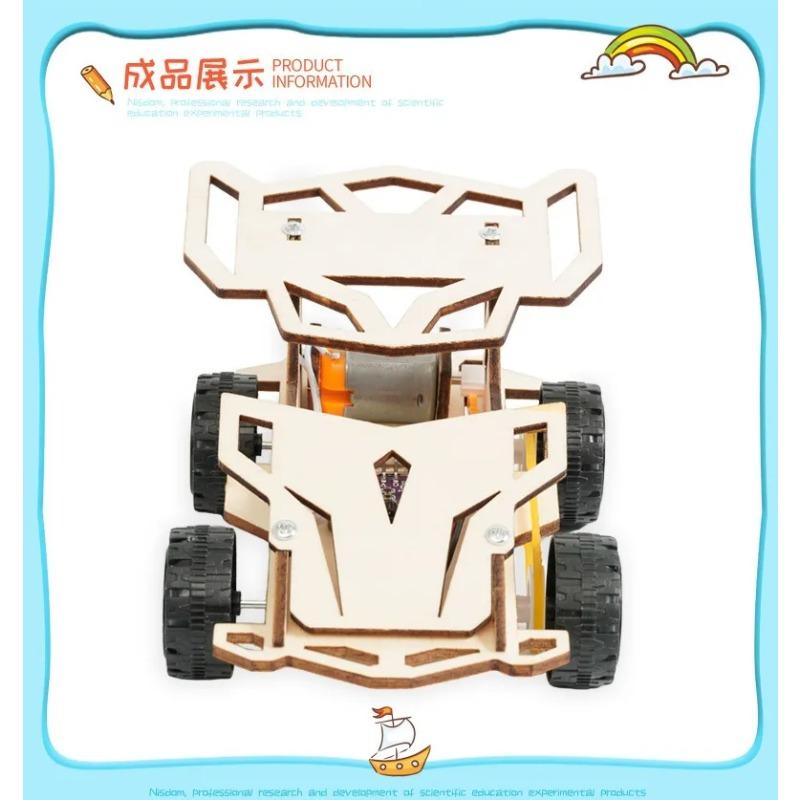 DIY Wooden Remote Control Car Wooden Four Wheel Drive Racing Assembling Science Experiment Kits  Educational Toy