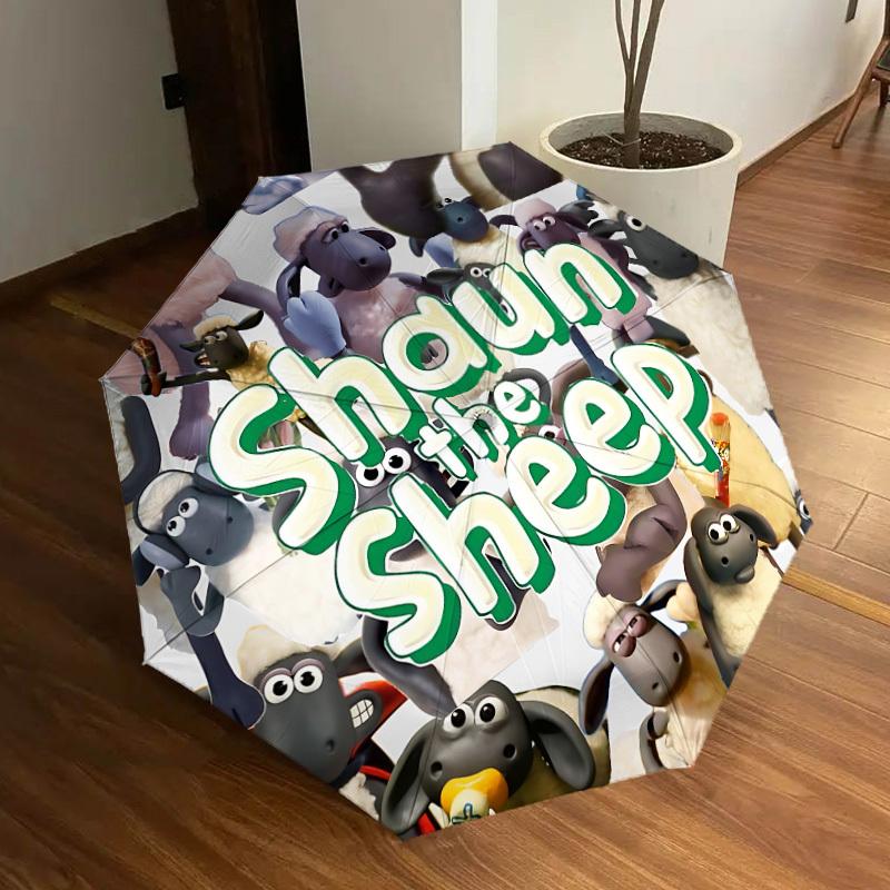 1pc Sheep Shaun Automatic Folding Umbrella, Portable Collapsible Design, Casual Outdoor Accessory L1127126