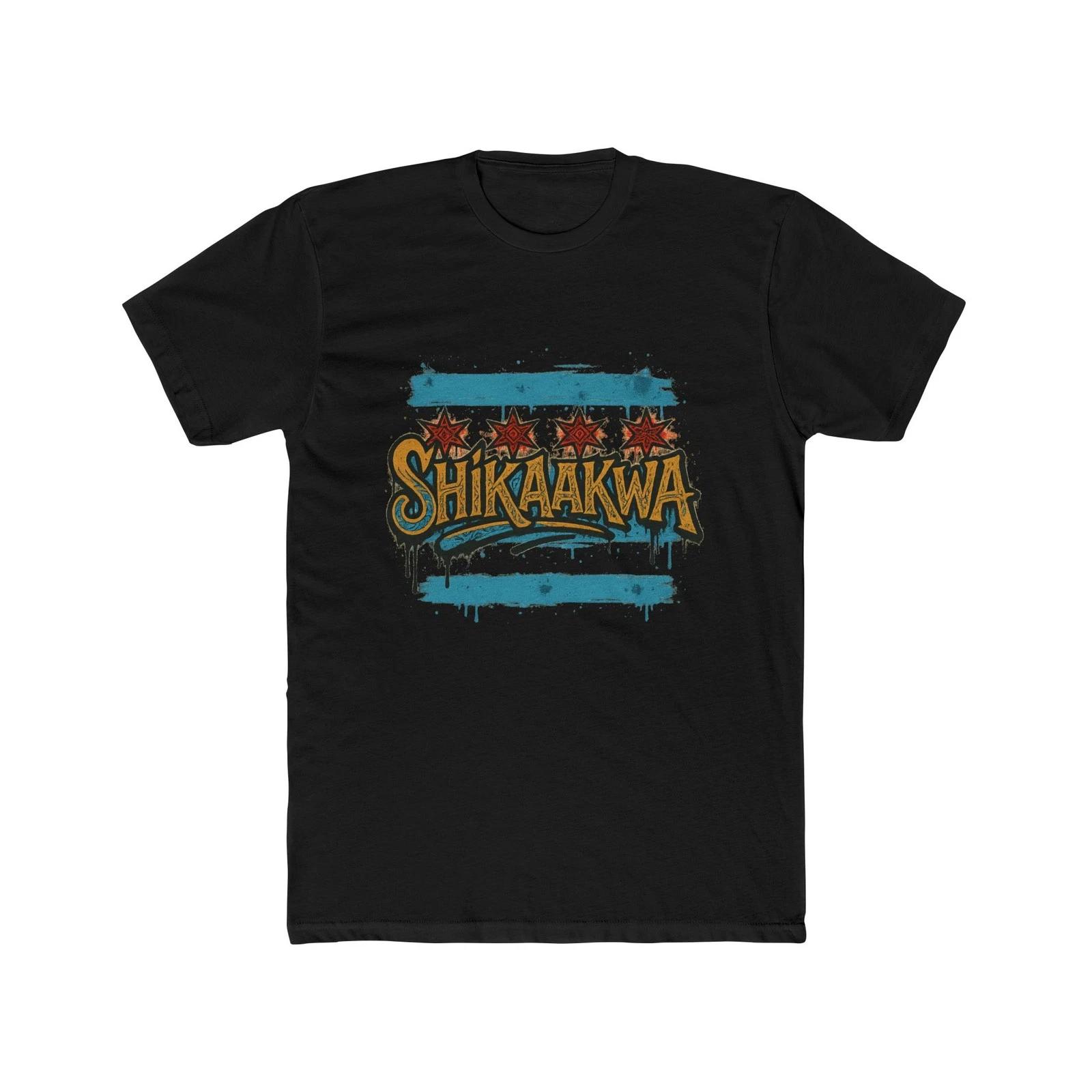 Shikaakwa Chicago Flag Graffiti T-Shirt – Indigenous Inspired Unisex Cotton Tee XL