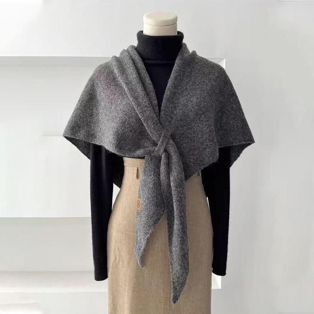 Damen Schwarzer Dreiecksschal aus Wollmischung: Vielseitig, Warm, Einfarbig für Herbst/Winter