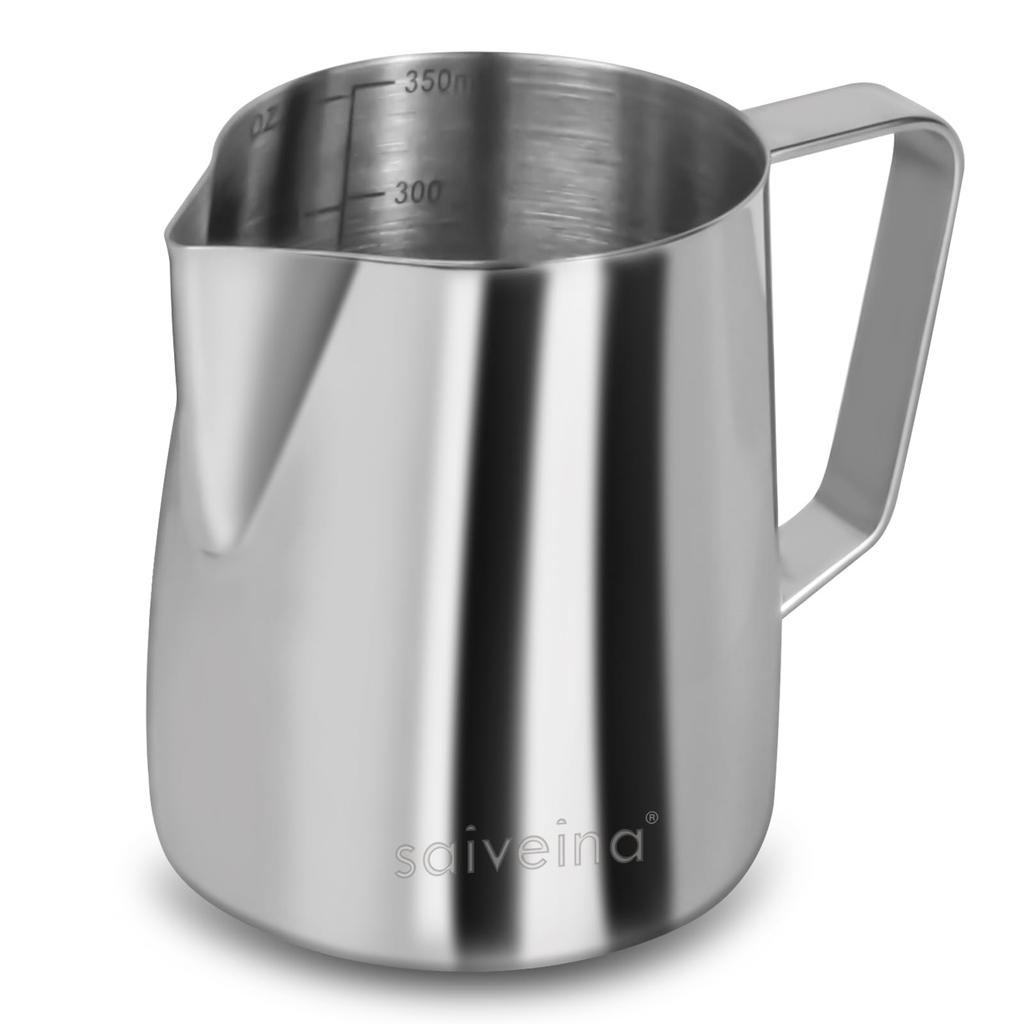 Saiveina Milk Jug Milk Pitcher Stainless Steel Milk Frothing Pitcher Coffee Latte Art Milk Pot Drink Pitcher Stainless Steel Graduated 350ml 12 Oz