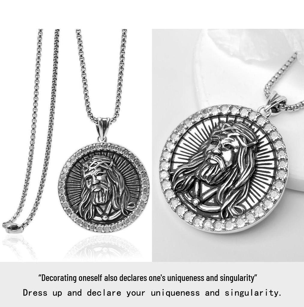 Xiwier Retro Copper Zircon Pendant Necklace for Men and Women