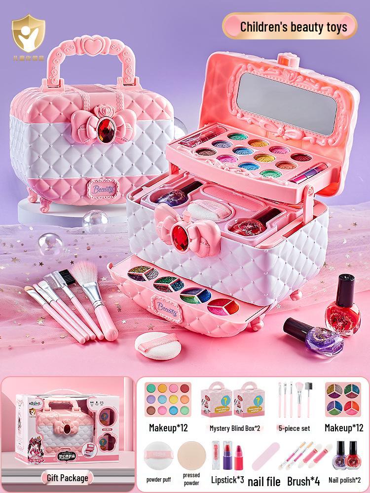 Princess Makeup Box: Washable Children's Cosmetic Set with Lipstick & Nail Polish - Perfect Birthday Gift for Girls