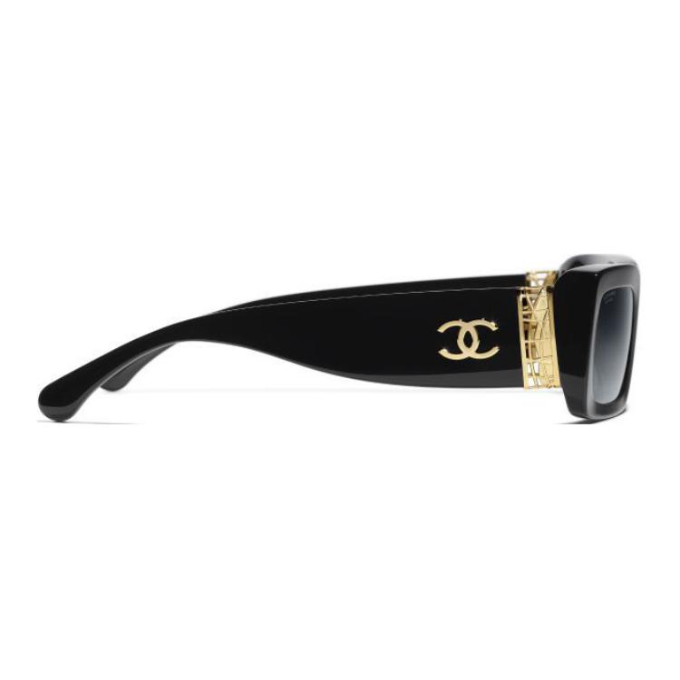 Chanel 24K Rectangular Sunglasses With Lettered Temples Unisex Sunglasses Black CH5534A-C622S8