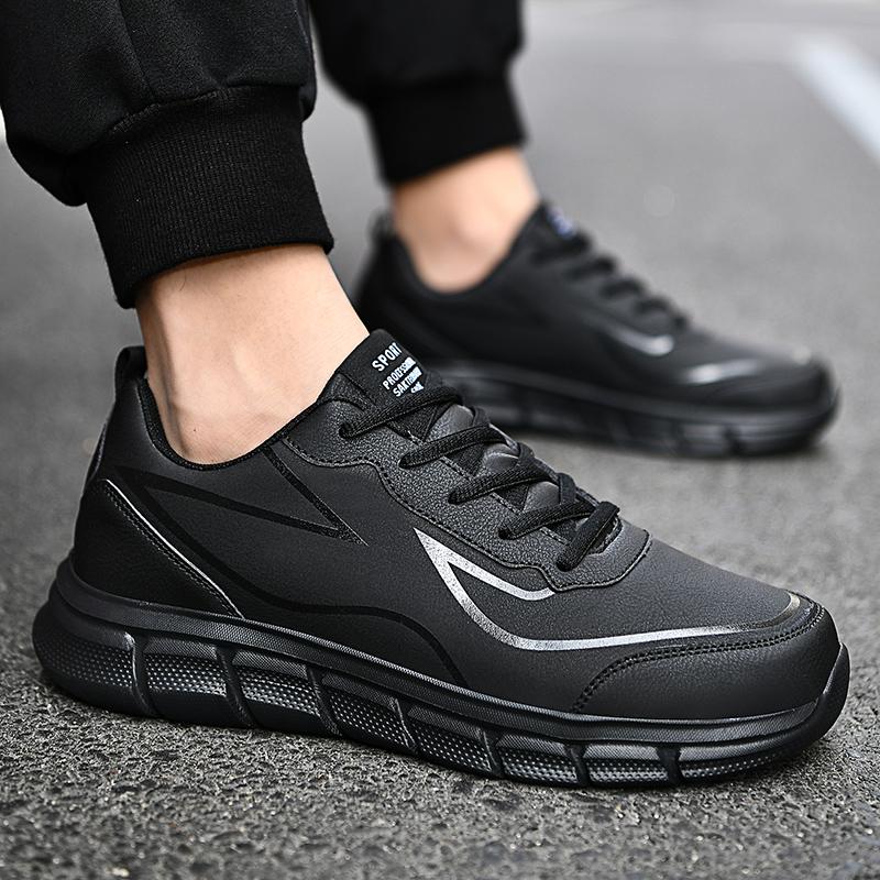 Autumn New Leather Breathable Casual Sports Shoes Large Size Lightweight Soft Sole Running Shoes