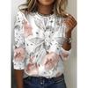 Women's Long-sleeved T-shirt for Autumn, Floral Print, Casual Street Style, Round Neck Pullover, Loose Fit, Outdoor T-shirt.