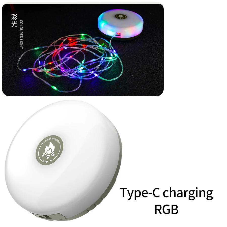 Outdoor LED Camping String Light Rechargeable/Solar Portable Stowable Camping String Lamp For Hiking Garden BBQ Party Tent Decor