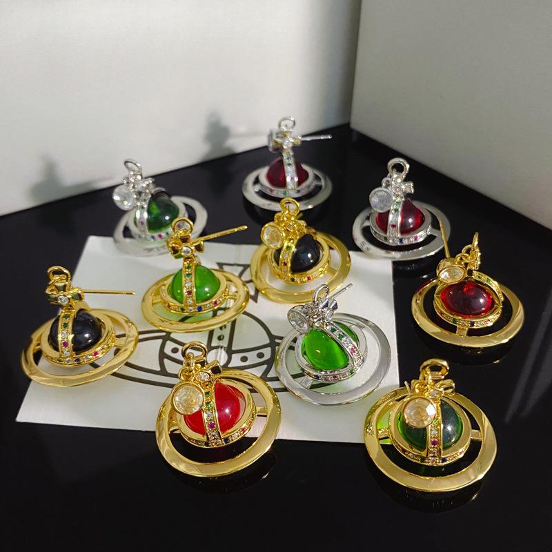 

Elegant Empress Dowager Cixi Transparent 3D Saturn Orbit Earrings