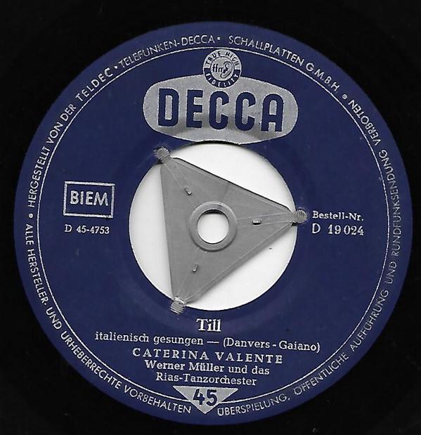 

7inch Record CATERINA VALENTE - Till / Personalità D19024 Decca Germany Rock Used