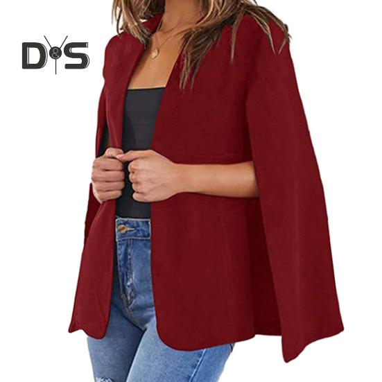 

Весенне-осенний женский плащ без воротника с разделенными рукавами, дизайнерский плащ, офисное женское однотонное пальто с открытым передом, повседневная свободная верхняя одежда, топы M красный