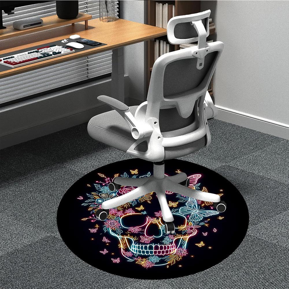 1pc Neon Skull Floral Design Chair Carpet for Office, Round Non Slip Durable Large Size Office Carpet, Suitable for Office
