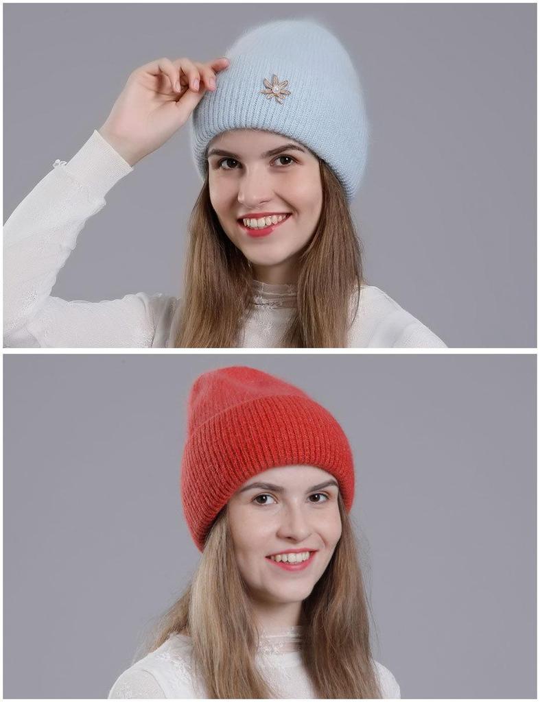 Korean Style Rabbit Fur Knit Hat for Women - Fashionable Autumn/Winter Headband with Earmuffs