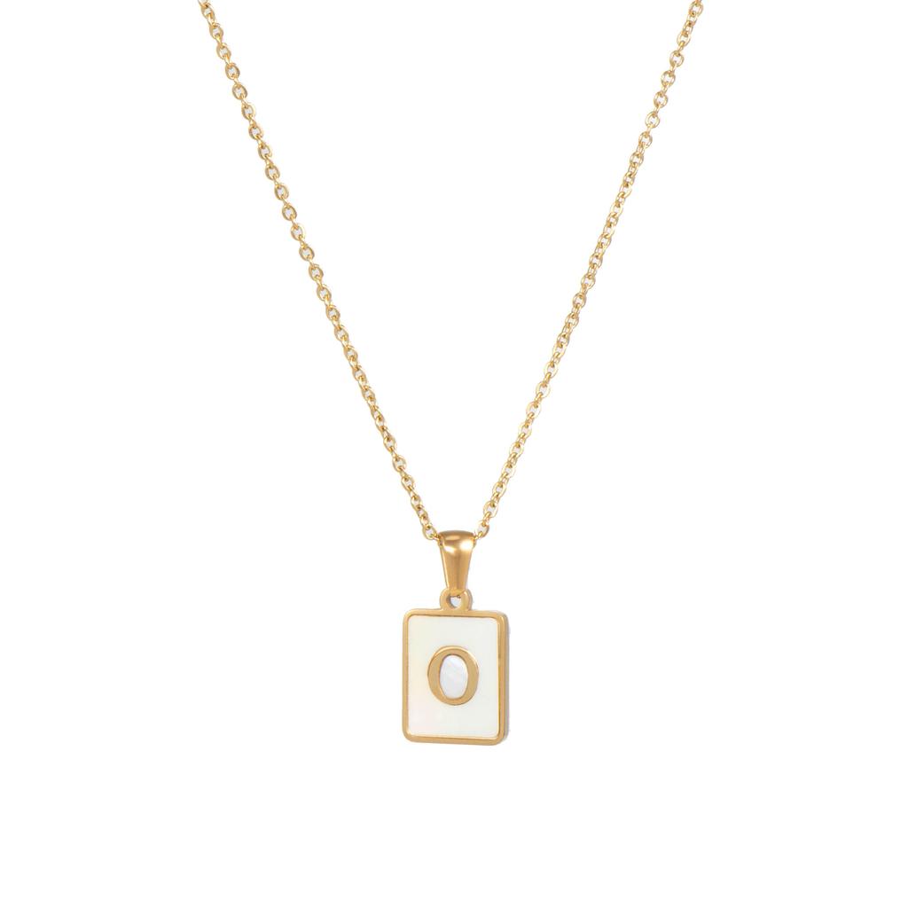 E.B.belle Minimalist Mother of Pearl Shell Stainless Steel Tarnish Free Initial Necklace Gold Plated Letter Necklace for Women