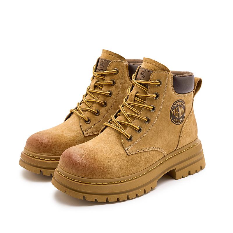 Martin boots women's 2025 autumn new leather thick-soled heightening outdoor fashion casual versatile big yellow boots women's shoes