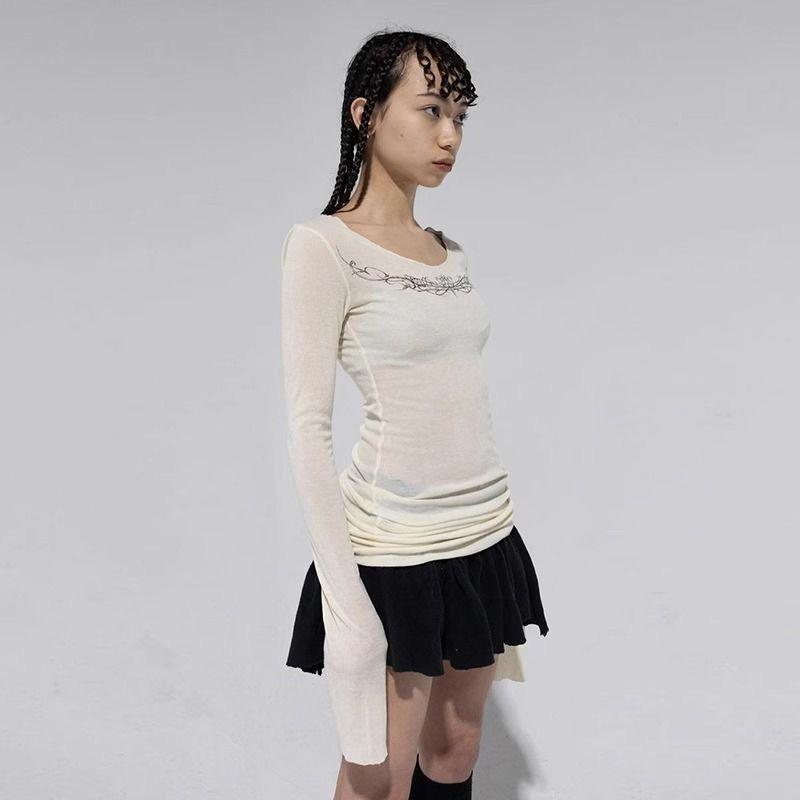 VAYLA Y2k Gothic Print T-shirt Trashy 2000s Style Long Sleeve Tops Vintage Harajuku Streetwear American Retro T-shirts