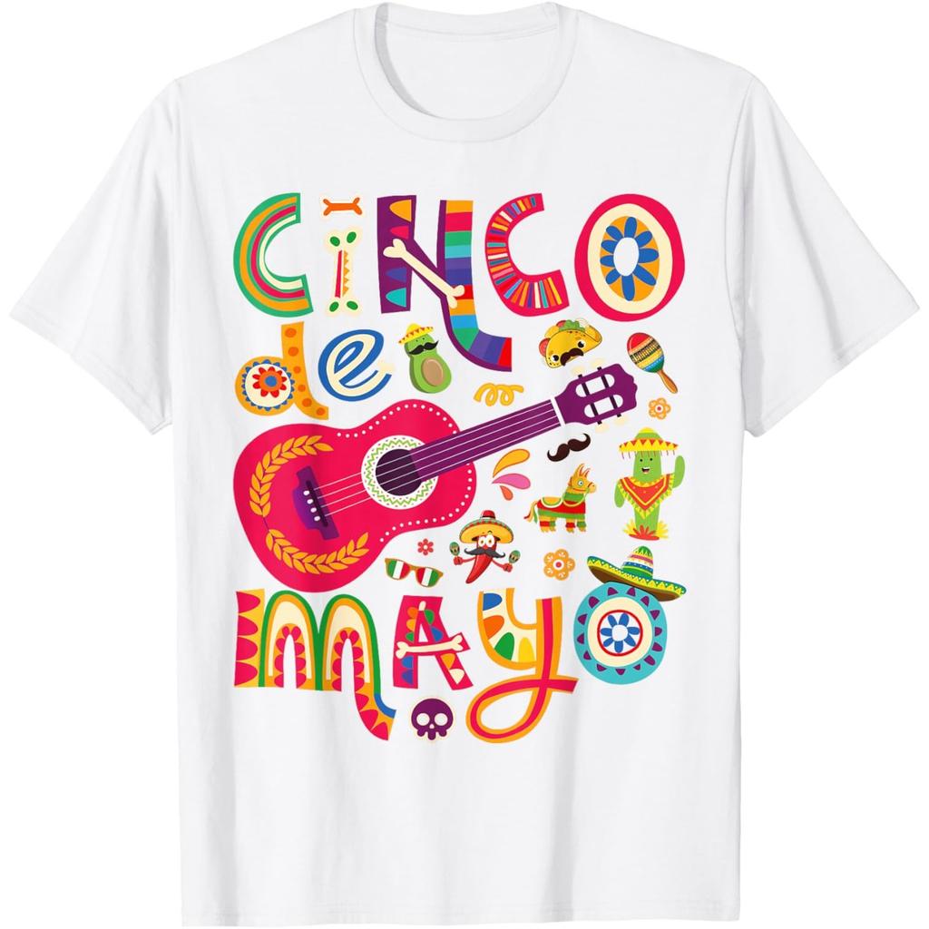 Cinco De Mayo Fiesta Guitar Graphic Tee Unisex's Casual Cotton T-Shirt
