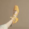 Chaussures à Talon Haut Rétro à Bride Simple pour Femmes Printemps et Automne Bout Carré à Lacets Talon Bloc Pas Fatigantes Chaussures Grande Taille