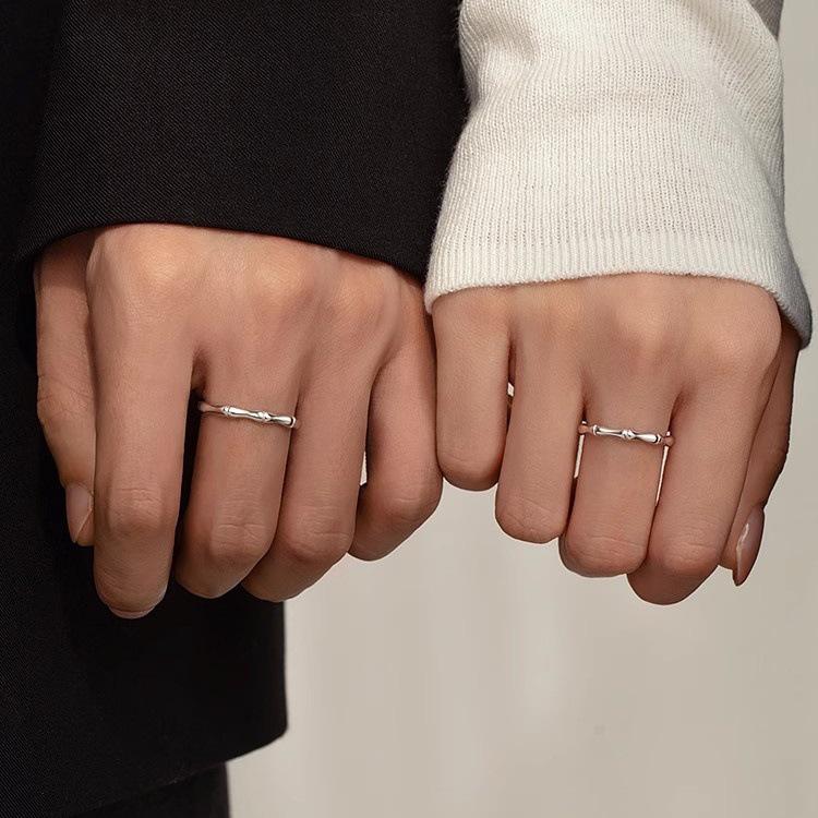 Bamboo Joint Couple Ring: S925 Sterling Silver, Chinese Style, Gift for Men & Women