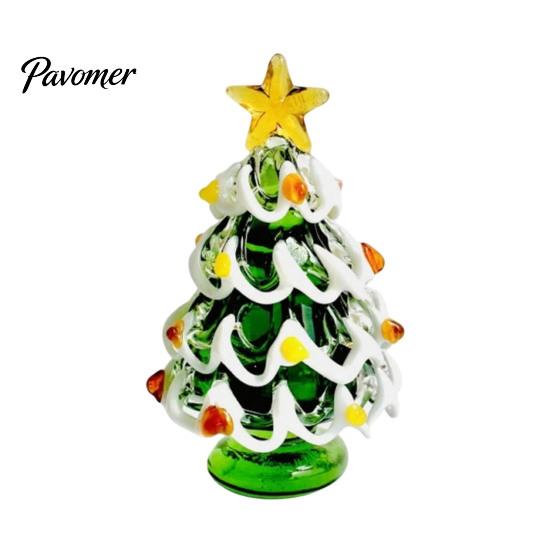 Festive Desktop Ornament Glazed Glass Christmas Tree Figurine, Handcrafted Modern Holiday Table Centerpiece for Display, Colorful Decorative Figurine