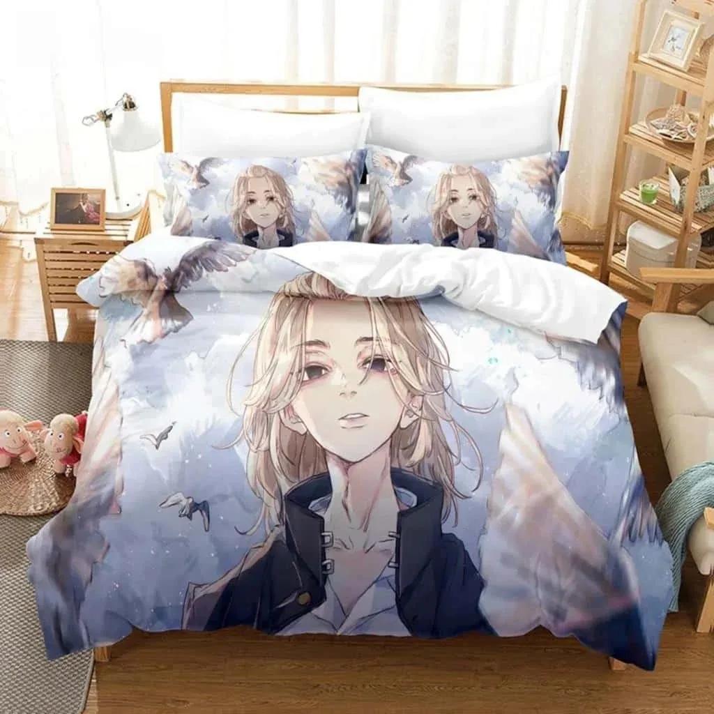 3D Anime Tokyo Revengers Bedding Set Polyester Double Single Full Size Anime Bed Set Adults Teens Bedroom Luxury Duvet Cover Set