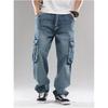 Men's Hip-hop Skateboarding Multi Pocket Workwear Jeans, Oversized Loose Wide Leg Pants