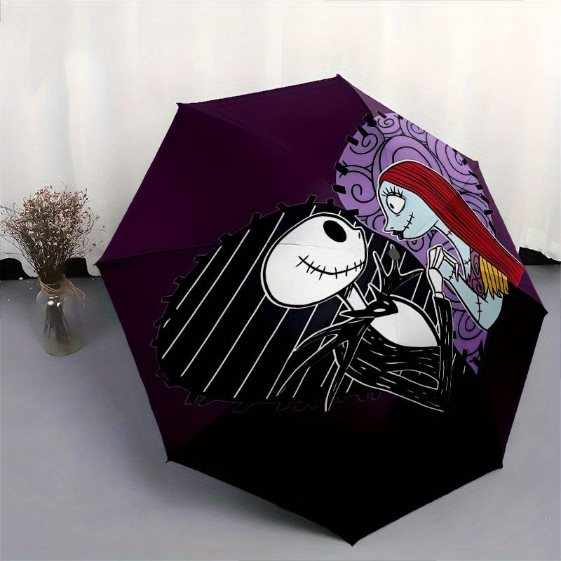 Nightmare Before Christmas,Jack Skellington,Sally Theme Automatic Compact Folding Cute Umbrella - Portable and Durable, 8-Bone Iron Umbrella