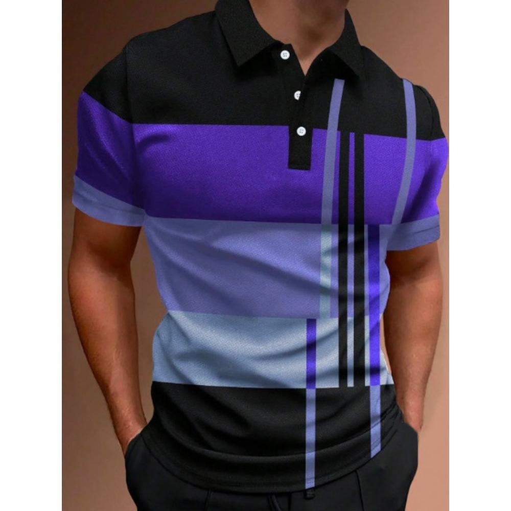 Fashionable New Men's Casual Polo Shirt Printed Striped Color Blocked T-shirt for Men