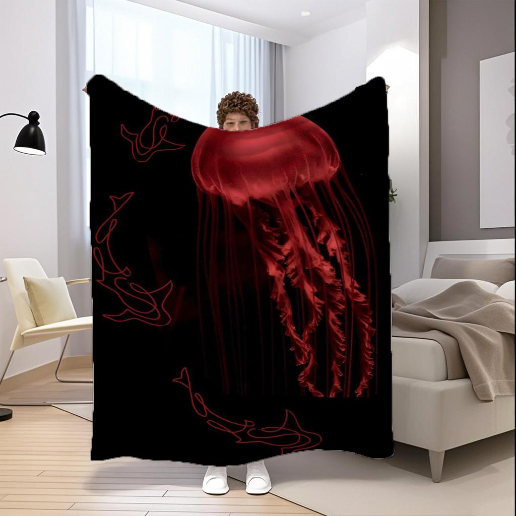 Red Jellyfish Pattern Microfiber Flannel Cover Blanket Bedroom Living Room Sofa Soft And Comfortable Home Decoration