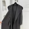 Hooded Lazy Loose Double-sided Wool Coat Lace-up Bathrobe Long Coat Autumn and Winter 25 New Women's Black and White Gray