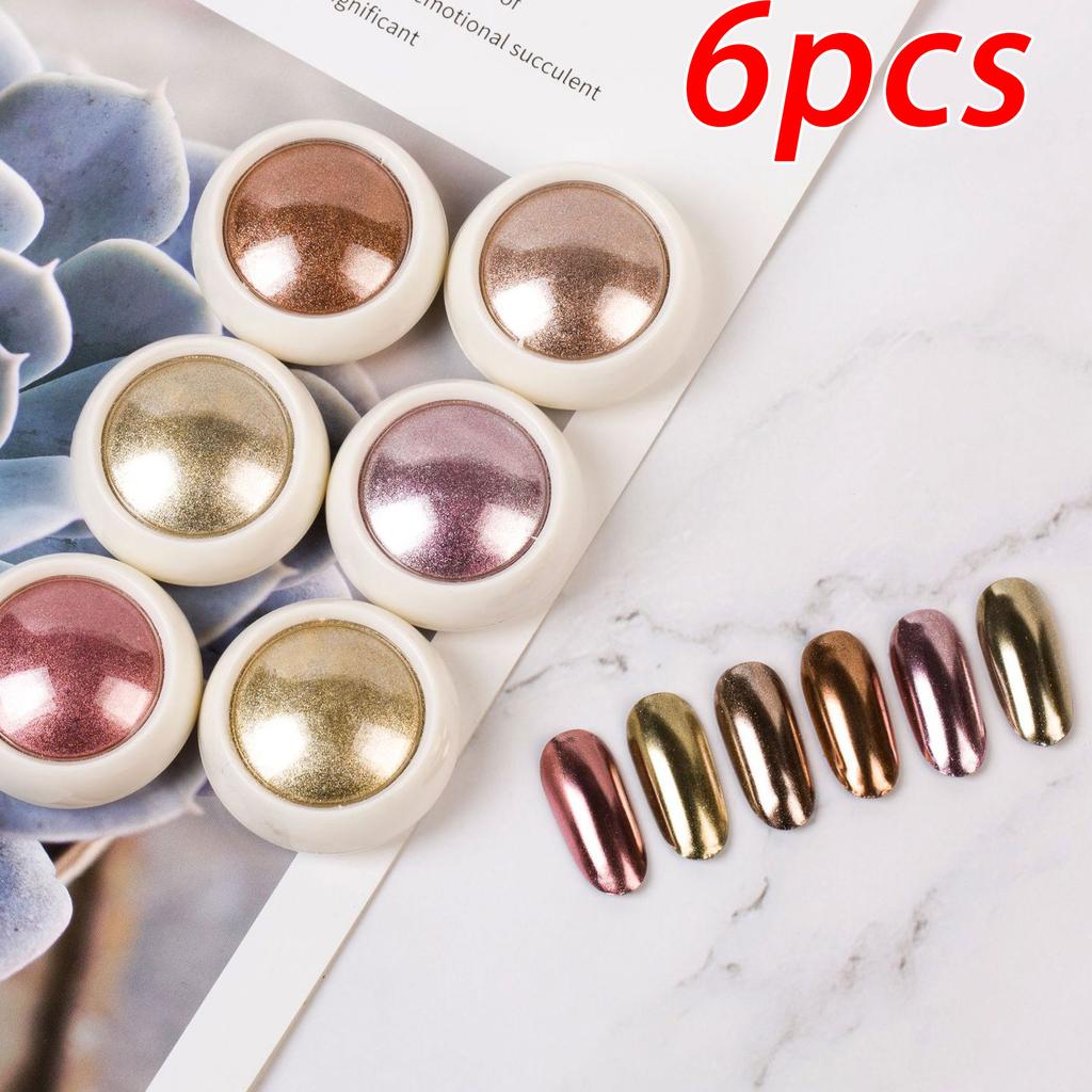 6pcs Chrome Gold Silver Nail Powder Mirror Metallic Rubbing Nail Art Glitter Pigment Rose/Golden/Silvery/Brown Nail Chrome Dust