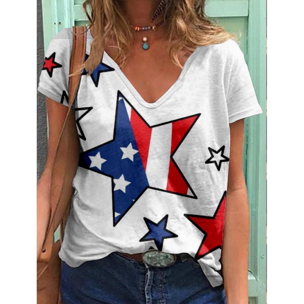 New American Independence Day Women's 3D Printed V-neck T-shirt