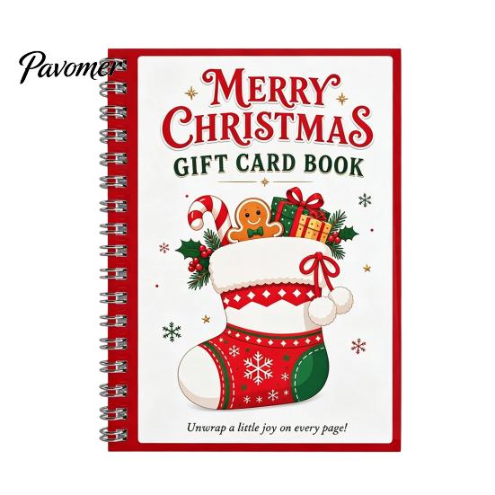 Portable Memory Keeper for Cash Christmas Gift Card Book, 7" x 5" Spiral Bound Merry Unique DIY Holiday Solution Booklet, Greeting Album, Personalized