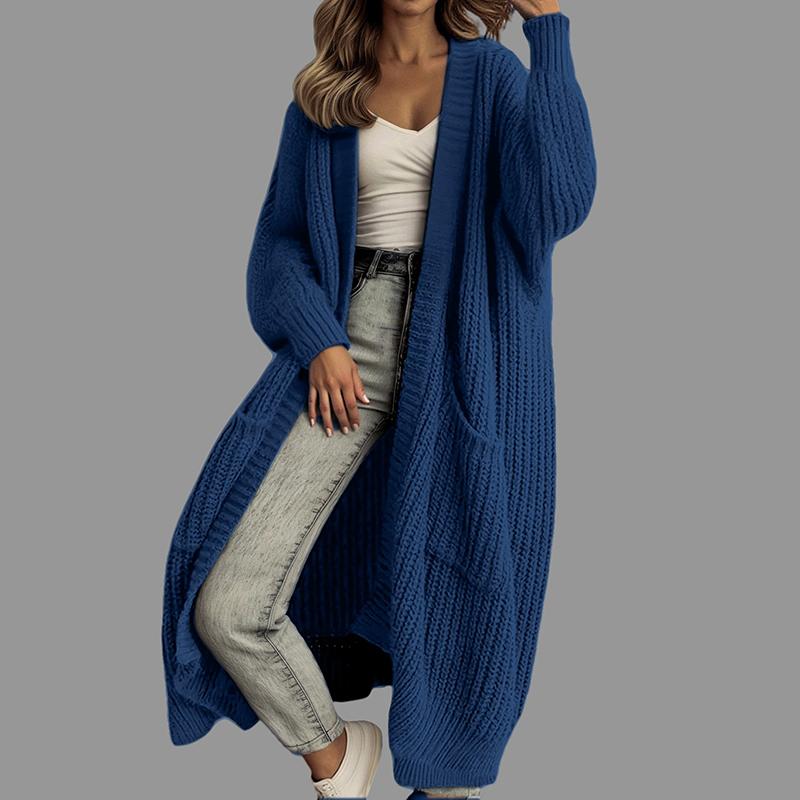 Women Pockets Sweater Cardigan Kintted Jacket Autumn Crochet Loose Long Winter Maxi Warm Jumper Coat