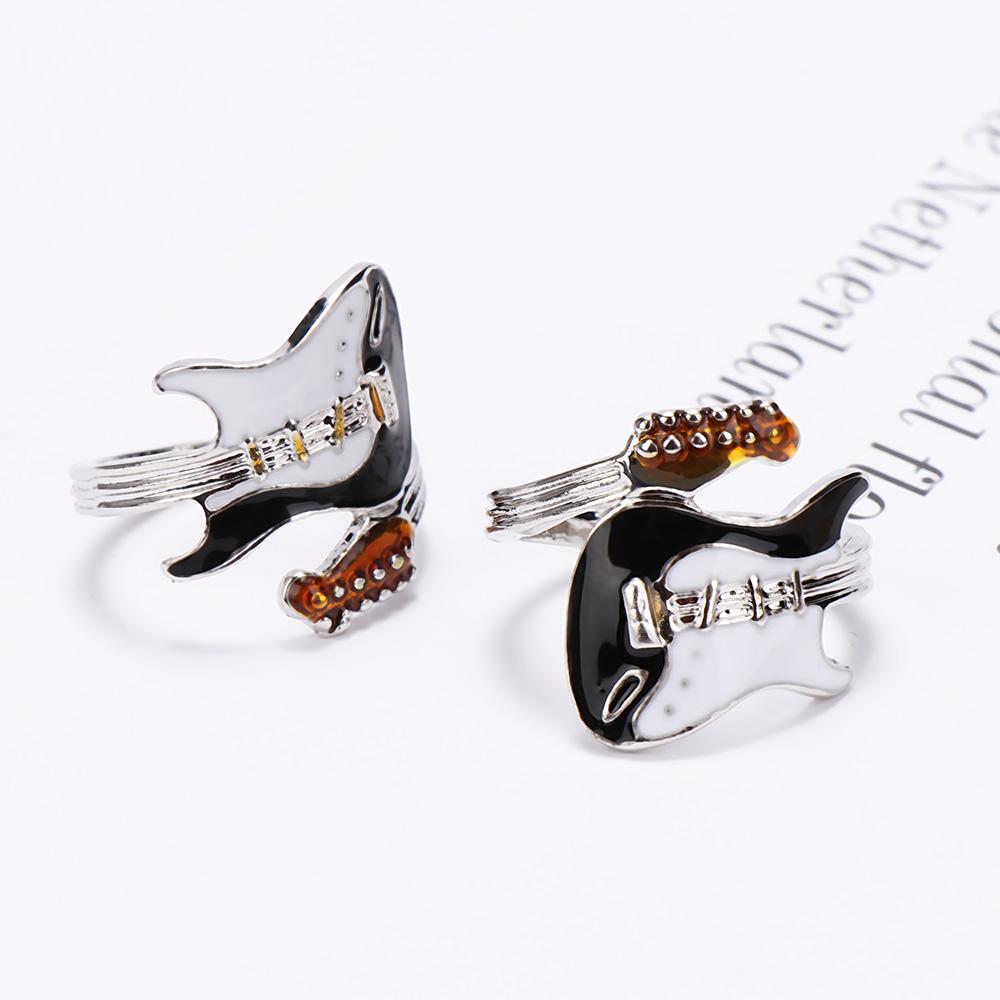 Fashion Personality Punk Style Black White Color Women Jewelry Oiled Zinc Zinc Alloy Ring Varnish Guitar