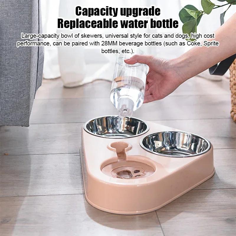 3-in-1 Pet Feeder Bowl Set with Water Bottle, Automatic Drinking & Double Stainless Steel Food Bowls for Dogs & Cats