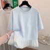 T-shirt Women Summer Stylish Design Large Size Loose Spliced Round Neck Pullover Short-sleeved Tops