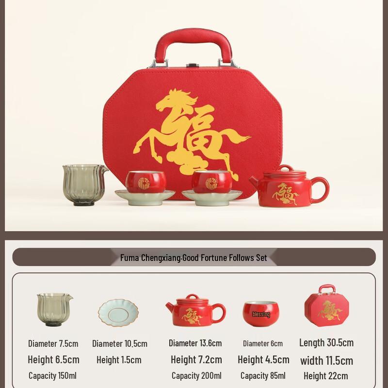 Auspicious Horse Ceramic Tea Set with Lotus Incense Gift Set