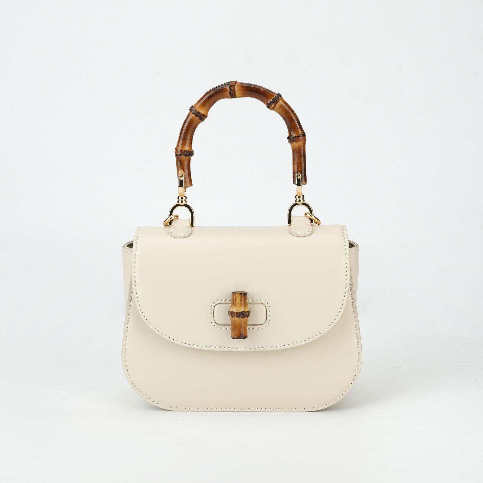 

Весенняя сумка-тоут из бамбука, кожаная женская сумка, высококлассная универсальная сумка через плечо для通勤, сумка кроссбоди для женщин 15.5*9.8*15cm белый