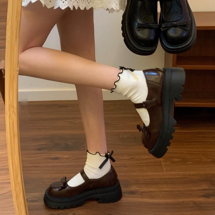 [Uncle Shoes] Single Shoes Women's 2025 Skirt Japanese Autumn College Style Bow JK Platform New Small Leather Shoes