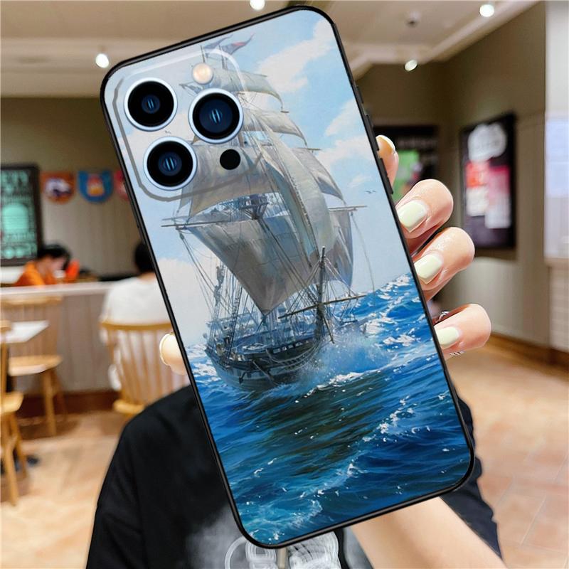 

Sailing Pirate Ship Boat Case For iPhone 17 Pro Max 16 15 14 11 12 13 Mini Plus 16e 17 Air Bumper Cover Accessories iPhone 13 mini